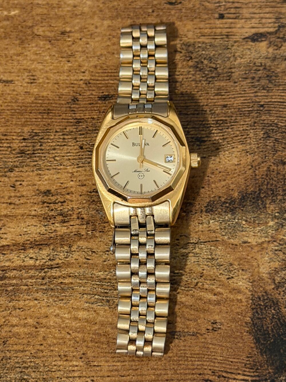 Vintage Bulova Marine Star Gold Tone Women's Quartz Watch 100M Date